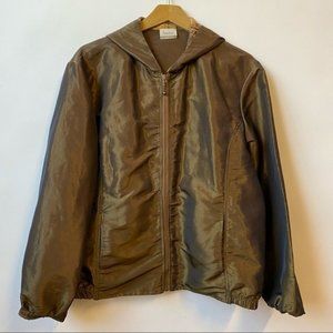 Vintage Women's Neiman Marcus Metallic Satin Bomber Hooded Jacket Animal Print